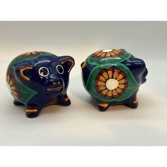 Salt And Pepper Shakers Televera Mexico Signed Mexican Pottery Pigs‎ Colorful - Picture 2 of 10